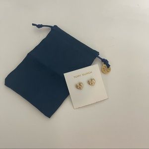 Tory Burch Gold Tone Hammered Heart Earrings With Dust Bag